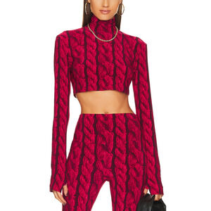Norma Kamali 'Slimm' Red Fit Turtleneck Cropped Top Size S